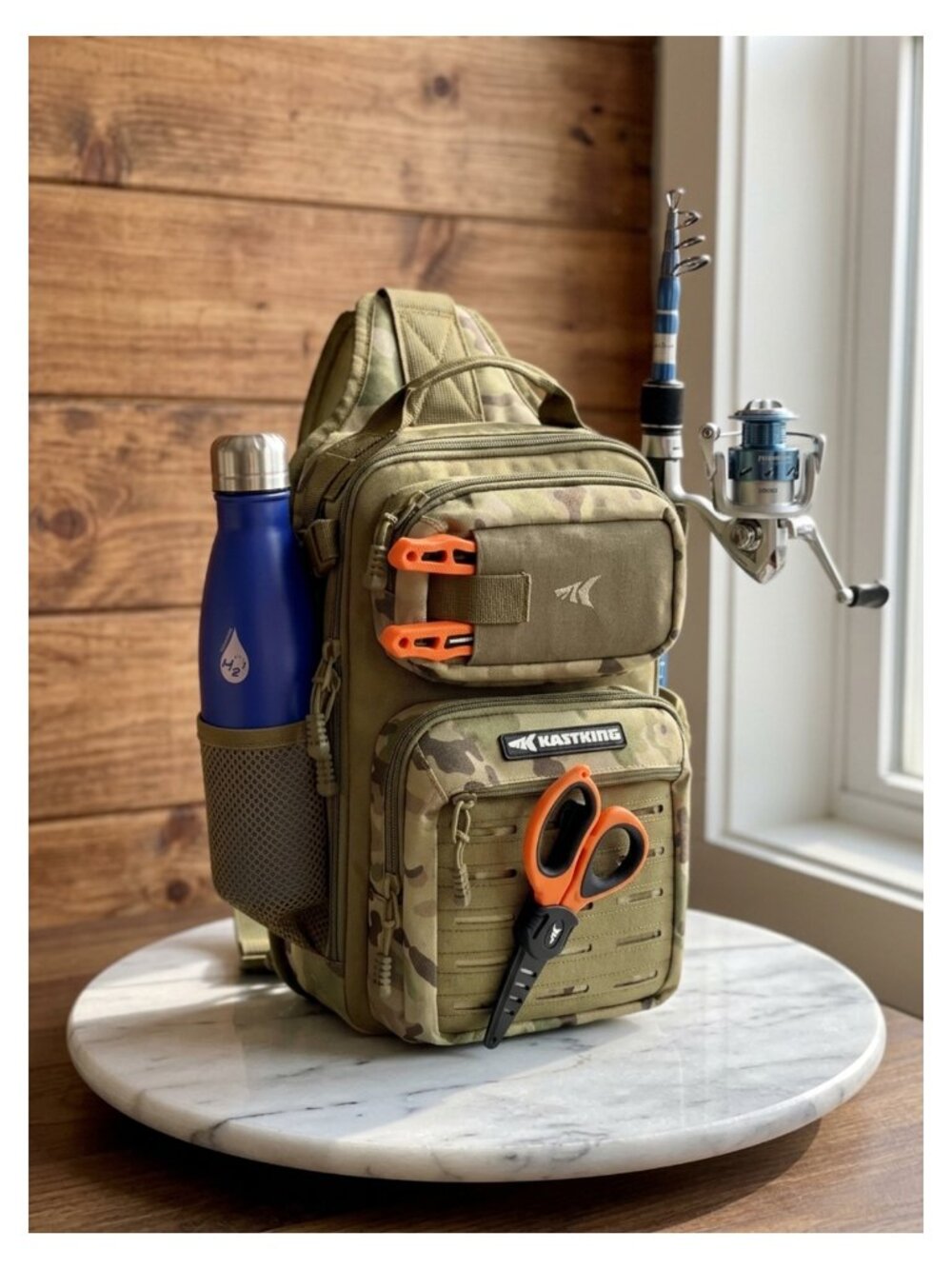 Fishing Sling Bag Backpack Rod Holder Tackle Storage MOLLE Water Resistant